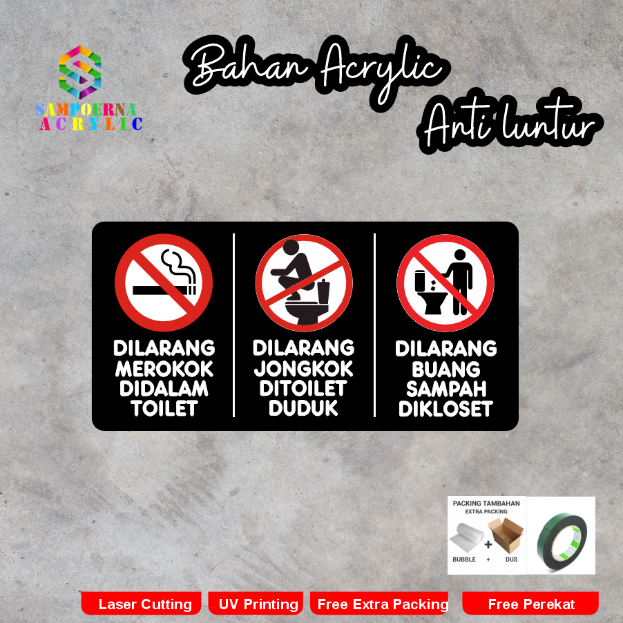 sign akrilik LARANGAN TOILET DILARANG JONGKOK MEROKOK BUANG SAMPAH minimalis aesthetic terbaru
