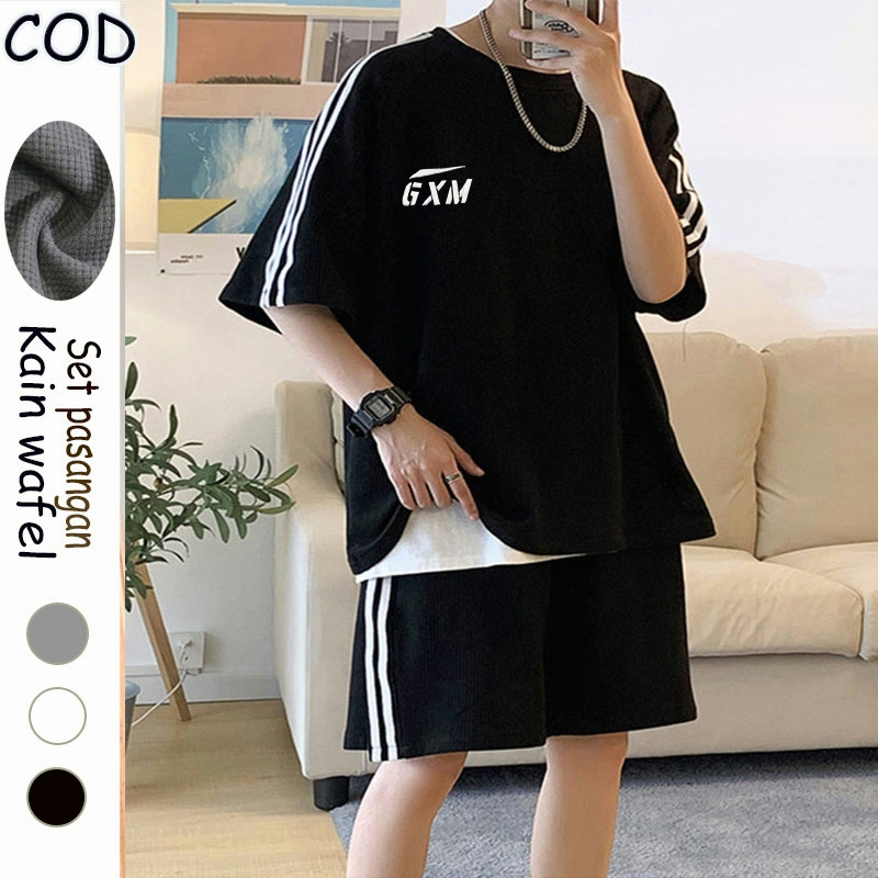 Set Celana Pendek Lengan Pendek Set olahraga pria Set olahraga wanita dewasa set couple pasangan kek