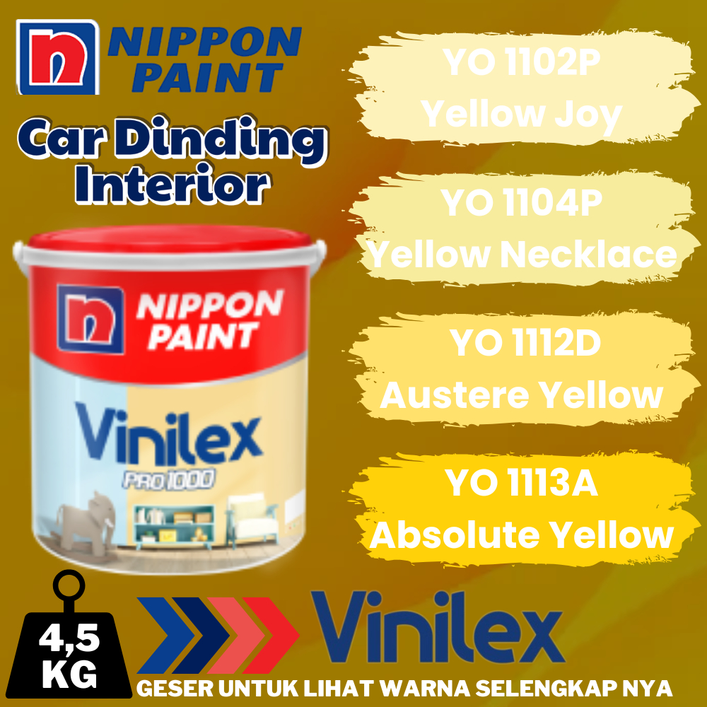 NIPPON PAINT VINILEX 1000 4,5KG WARNA KUNING NIPPON PAINT CAT TEMBOK VINILEX 1000 4,5KG VINILEX GAJA