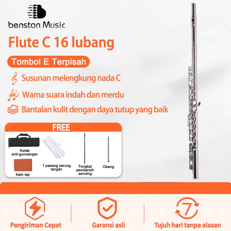 Benston Music- Alat musik flute, flute pemula, flute C 16 lubang, flute lapis perak
