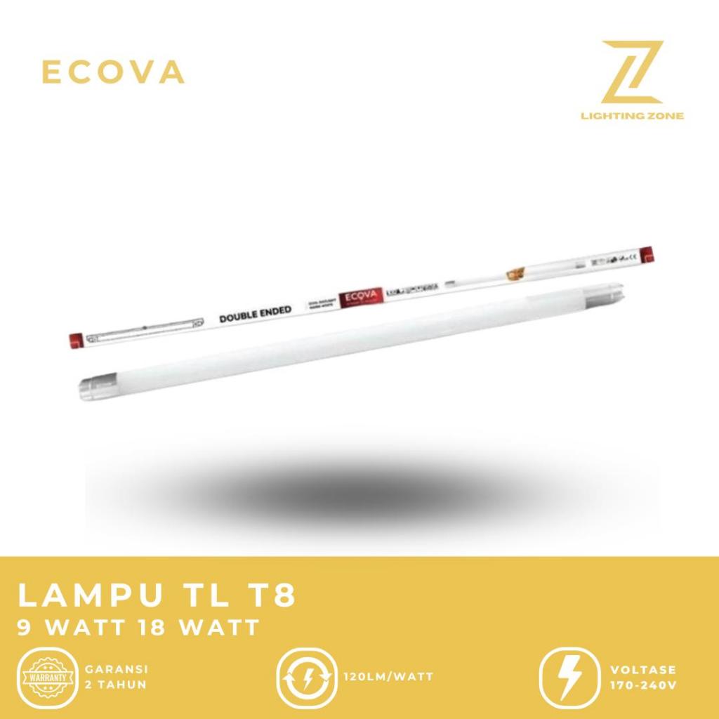 Lampu TL LED T8 Ecova 60 120cm 9 18W Watt