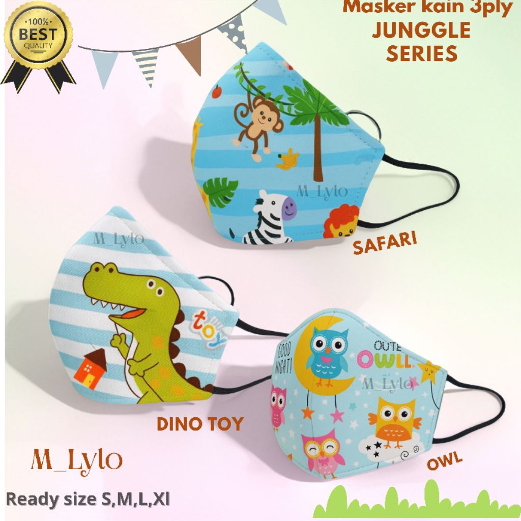 Masker anak dino 3 ply masker motif dino masker kain anak masker motif dino Masker karakter anak mas