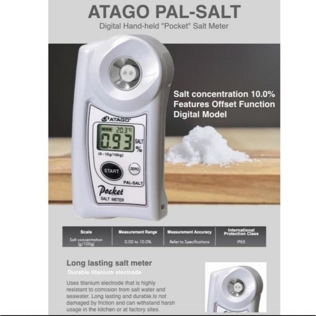 ATAGO PAL-SALT Pengukur Garam Pocket Meter Cat.No. 4250, Dengan Fitur Offset Untuk Industri Dan Maka