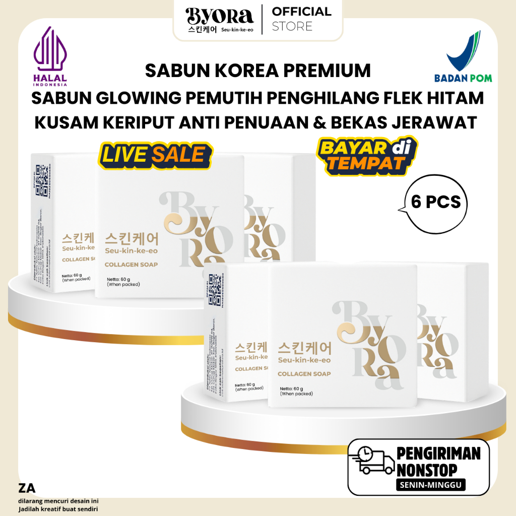 6 Pcs Byora Sabun Korea Premium Wajah & Badan Glowing Putih Bersih Bebas Jerawat Kusam Flek Bintik H