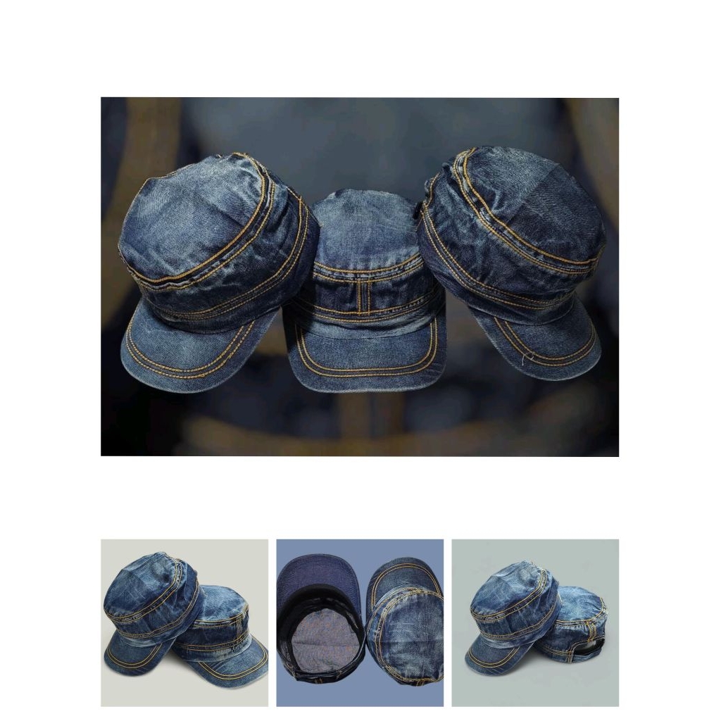 Topi Komando Jeans Washing Dewasa Polos Pria Wanita/Topi Komando Jeans Polos