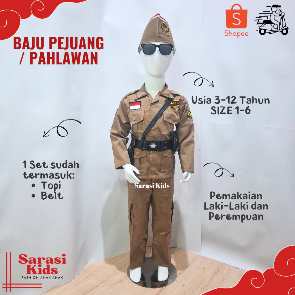 Berkualitas Baju pahlawan anak laki laki baju pahlawan anak perempuan kostum pejuang anak baju