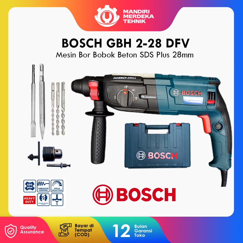 PROMO TERMURAH BOSCH GBH 2-28 DRE Rotary Hammer Mesin Bor 3 Fungsi Bobok Beton Kayu Besi 1.000 W