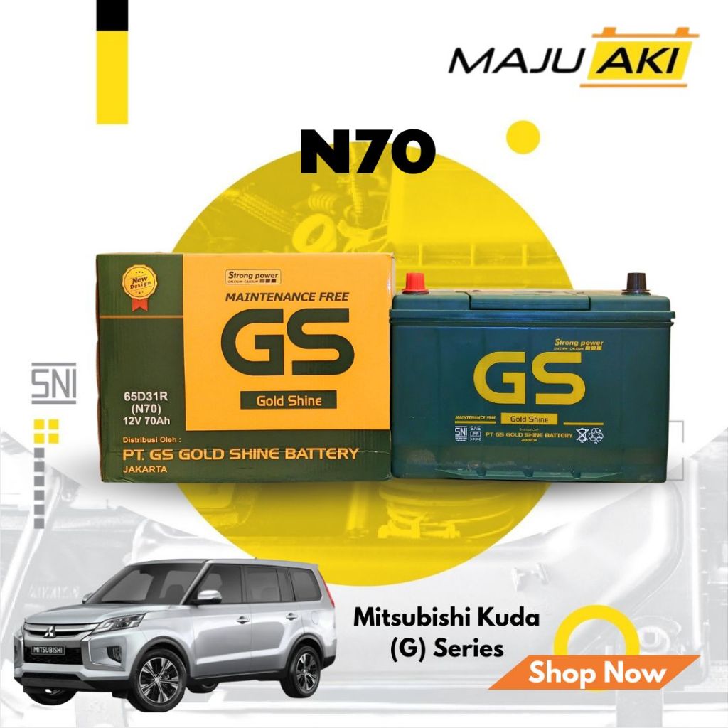 Aki Mobil Mitsubishi Kuda Series Aki Kering GS Gold Shine MF N70 12V 70Ah