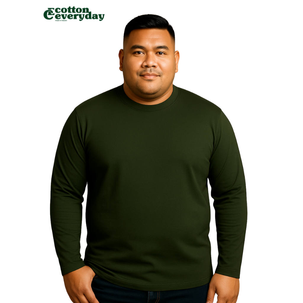 Kaos Polos Lengan Panjang Unisex Big Size Warna Hijau Army Cotton Combed 24s Premium 4XL–7XL – Cotto