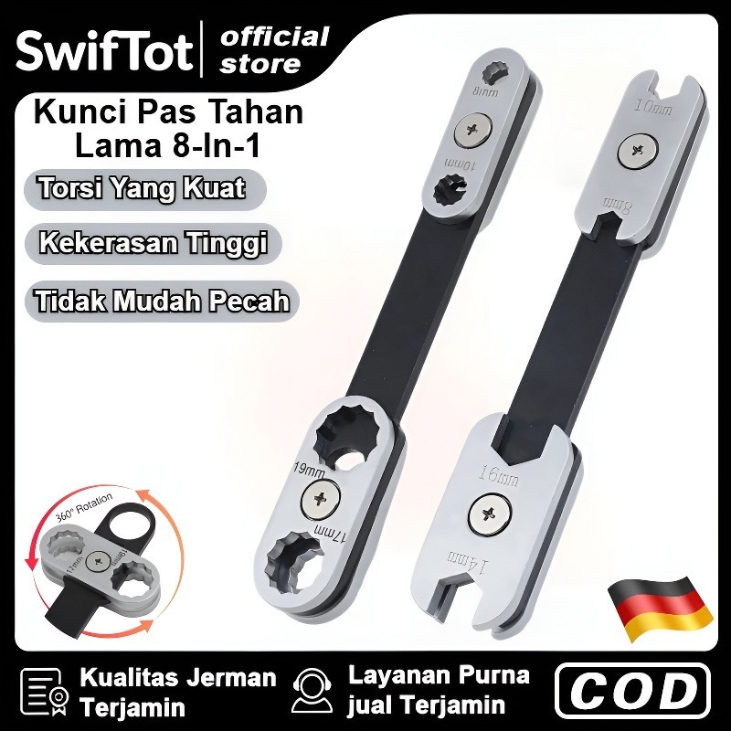 ✨Revolusi Tool 360°✨ Kunci Inggris 8-in-1 Rotasi Bebas 360°/Gabungan Fungsi Ring Open End Wrench/Mat