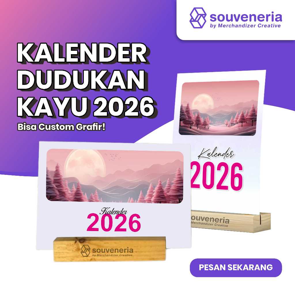 Kalender Tatakan Kayu 2026 / Kalender Kayu Custom / Wood Table Desk Calendar Custom