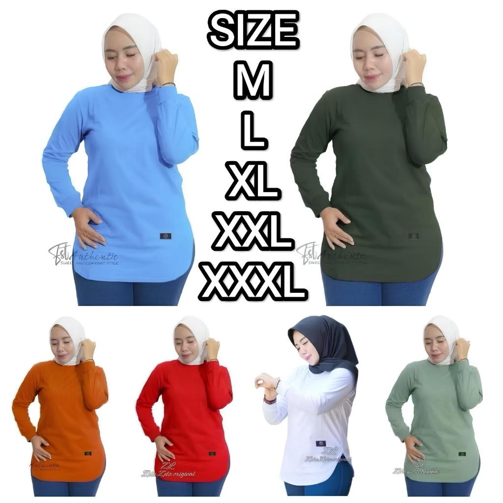 Atasan Kaos Polos Wanita Oval Lengan Panjang Premium Terbaru Baju Jumbo Kekinian