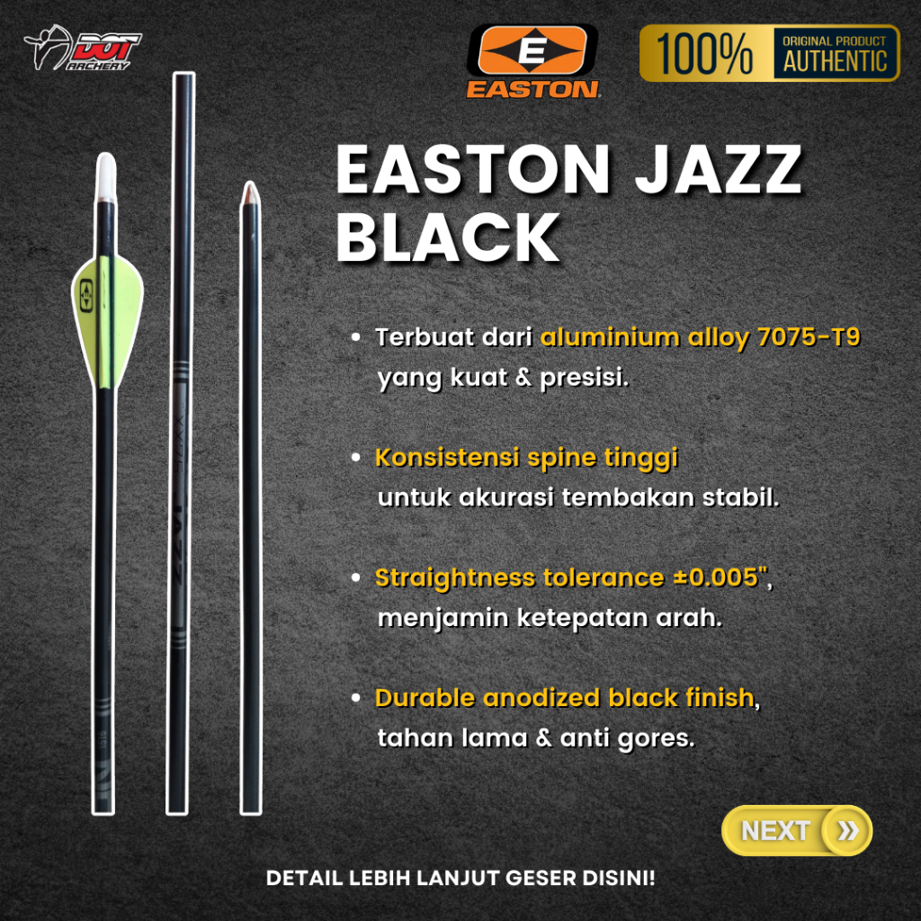Arrow Panahan Easton Jazz Black  – Arrow Busur Standar Bow  - Standar Nasional dan Barebow 1Pcs