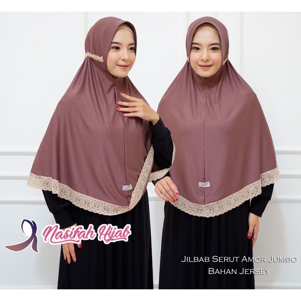 Nasifah Hijab - AMOR Jilbab Serut RENDA Jumbo Bahan Jersey HIJAB INSTAN SERUT JUMBO