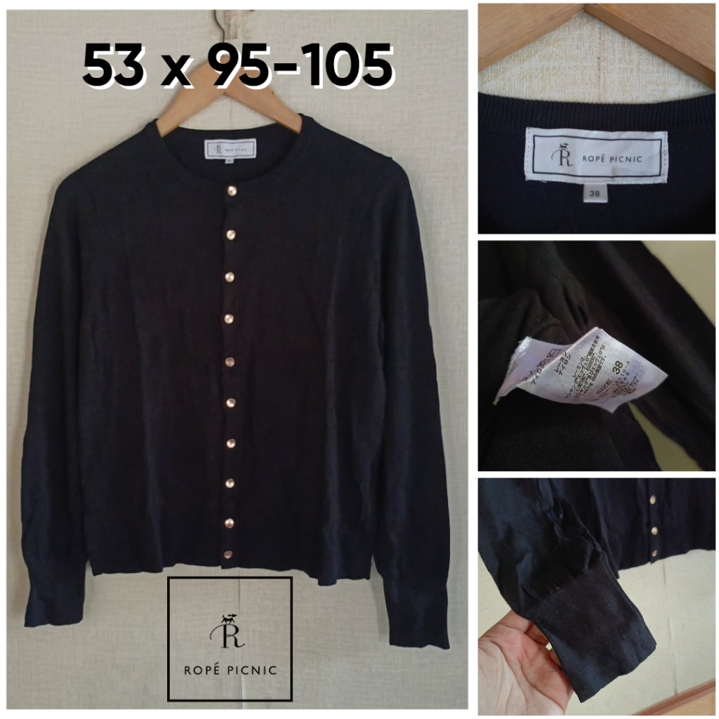 Cardigan Rope Picnic Hitam O Neck Size M Wanita Knit OB446