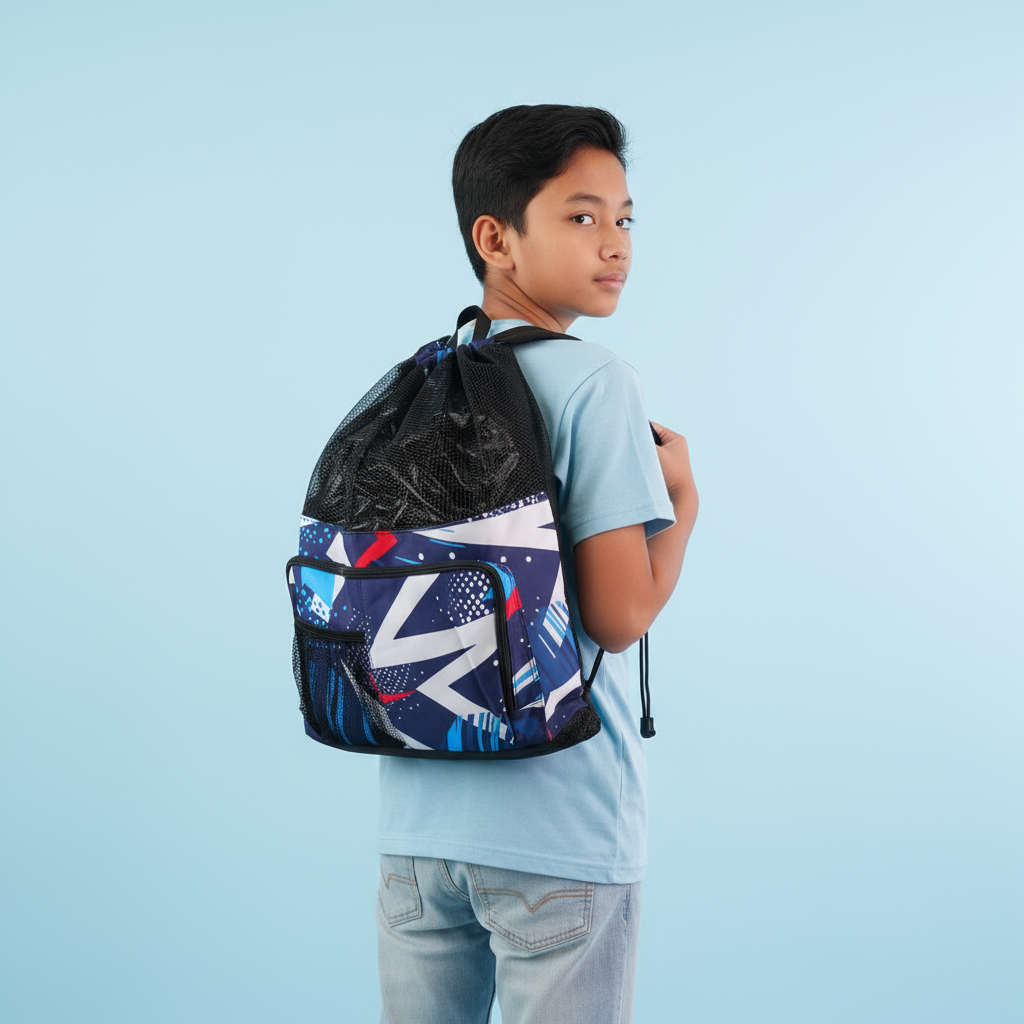 ATLAN Tas Renang Sport Jaring Motif Abstract Crack Navy