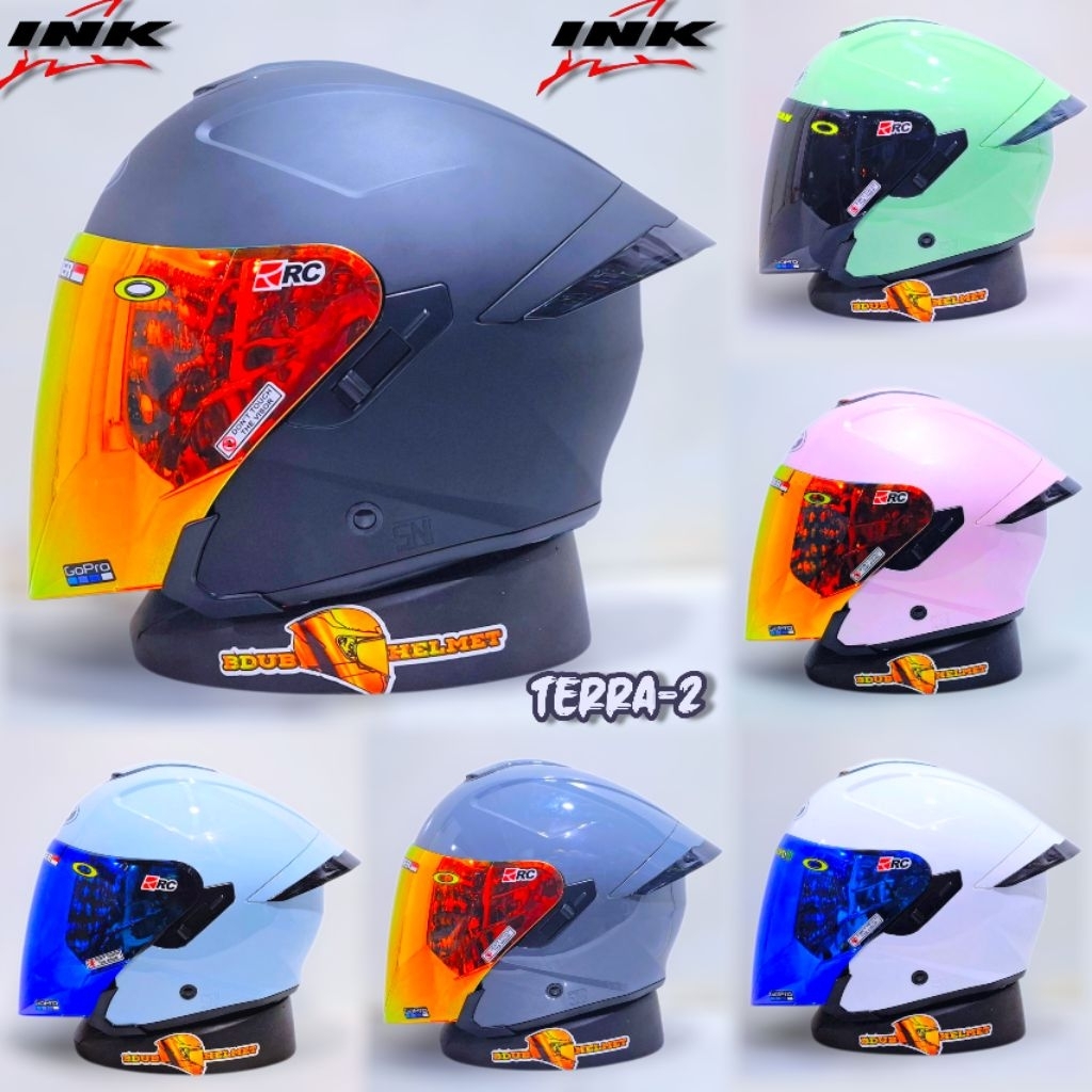 Helm Half face Ink TERRA-2  Paket ganteng kaca iridium