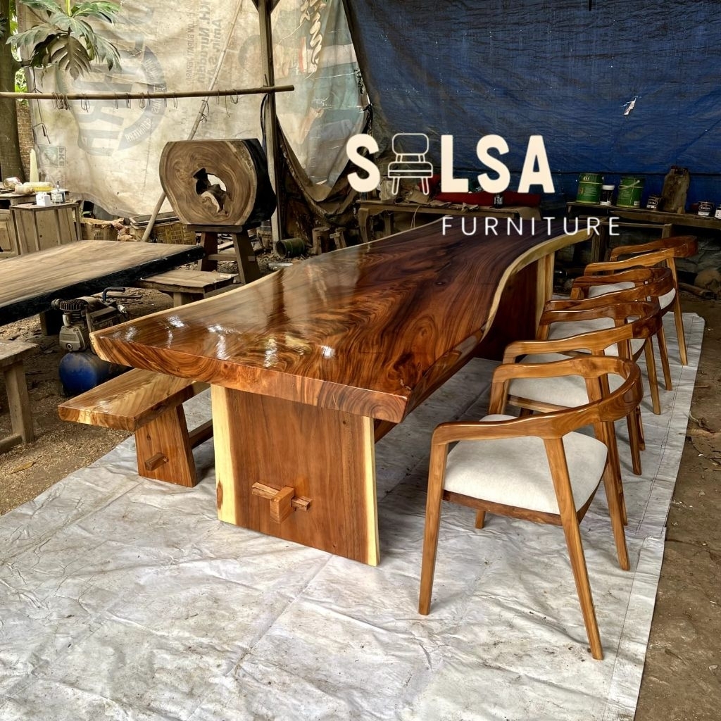 set meja makan kayu trembesi solid