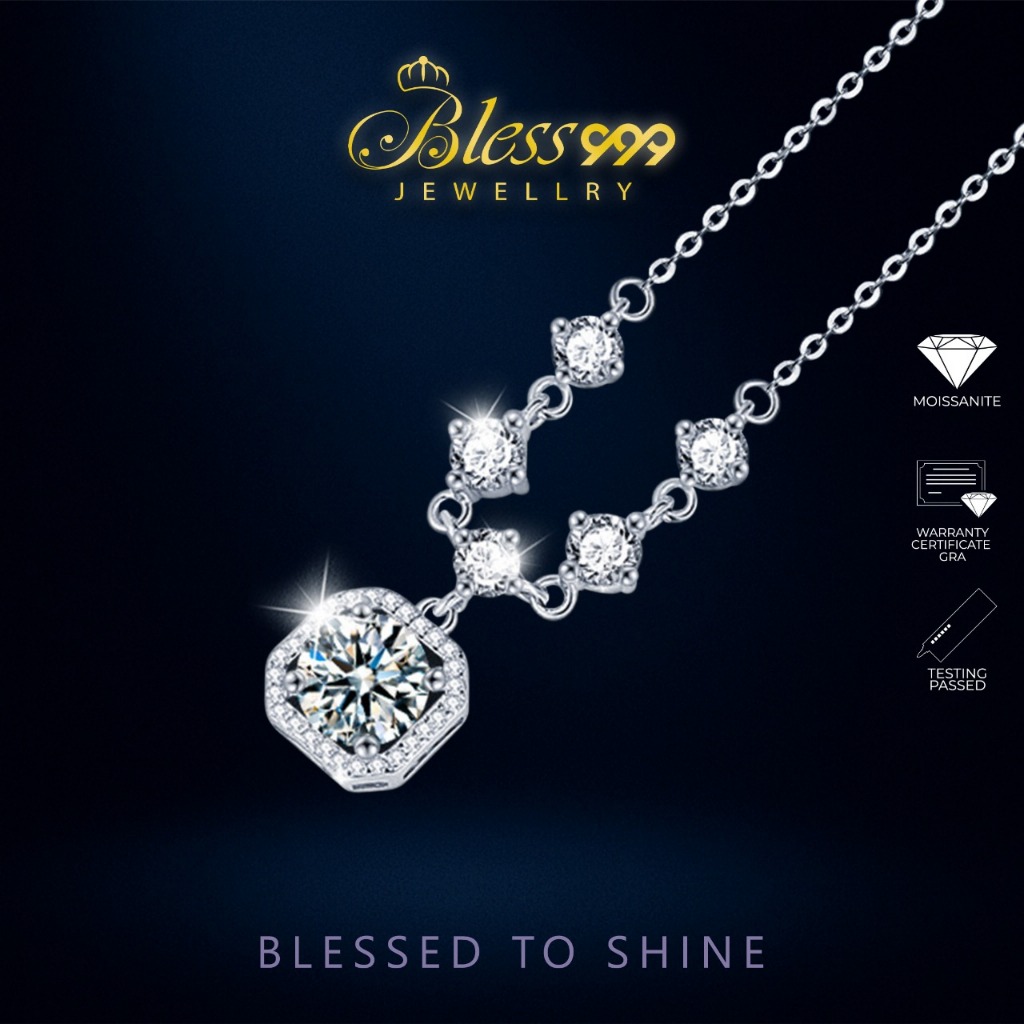 Kalung / Necklaces Elegant Square Moissanite Sertifikat GRA original