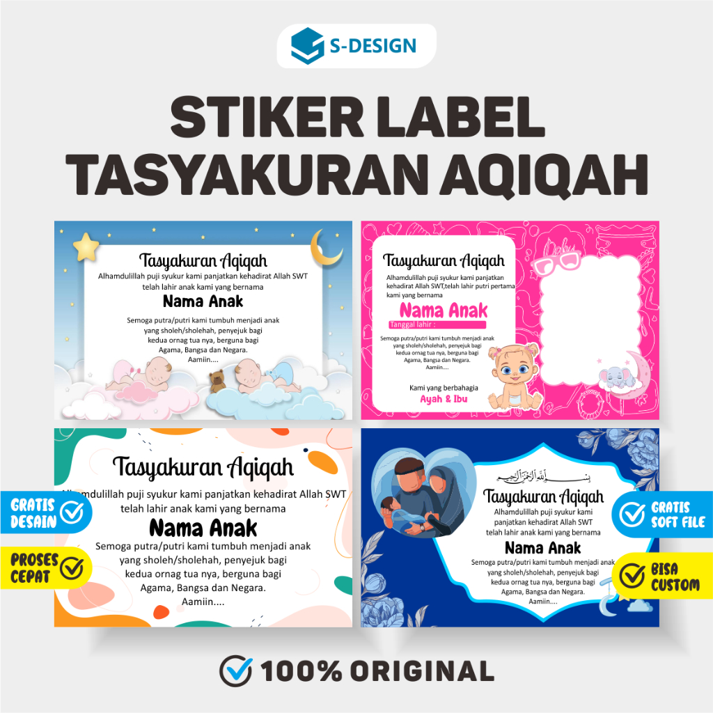 LABEL UCAPAN AQIQAH / STIKER AQIQAH / STIKER UCAPAN / KARTU AQIQAH / KARTU UCAPAN