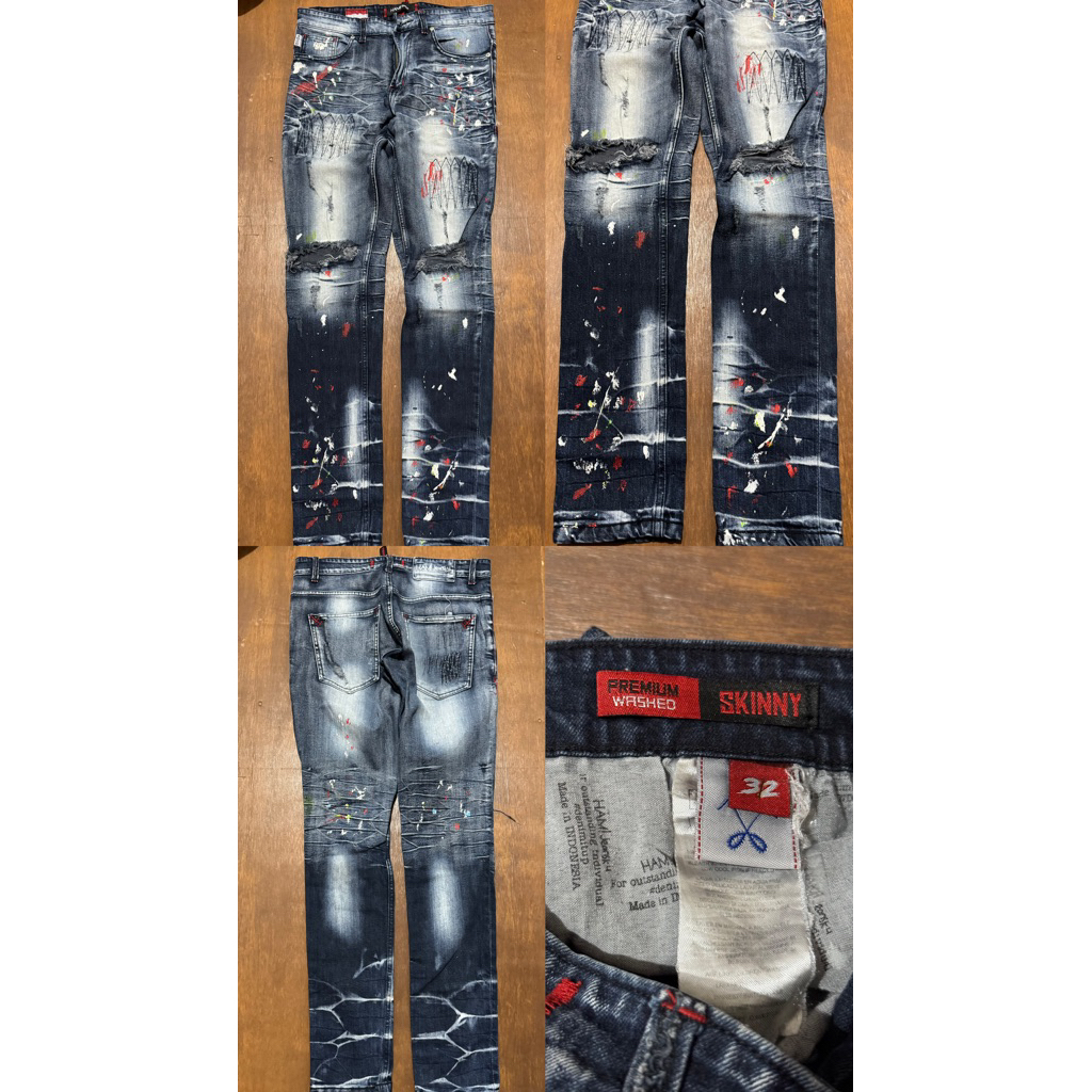 A1 - Distressed Deep Blue Skinny Jeans - Celana Panjang Jeans DENIMITUP