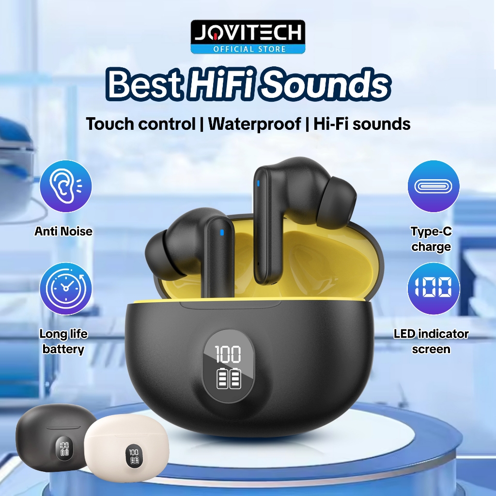 Jovitech Headset Bluetooth F9 TWS Earphone Bluetooth 5.3 NIRKabel Powerbank 2000MAH Display Headphon