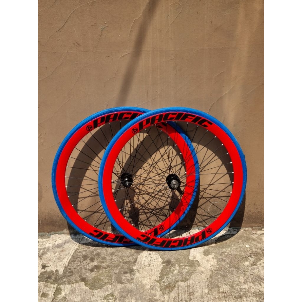 Wheelset sepeda fixie 700c terpedo rim pacific plus ban luar dalam luckystone siap pakai fullset