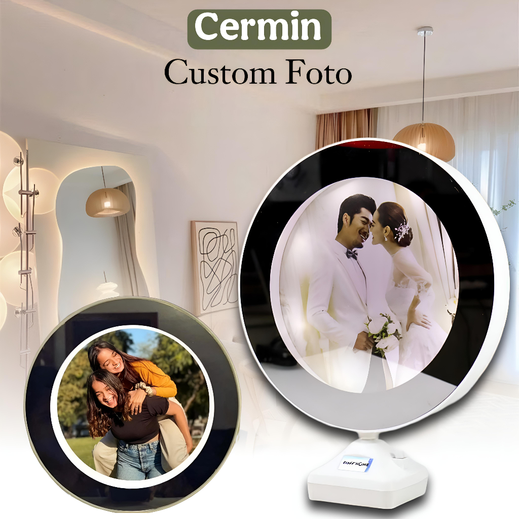 Cermin Aesthetic Lampu LED Cermin Ajaib Custom Photo Untuk Kado Hadiah atau Hampers