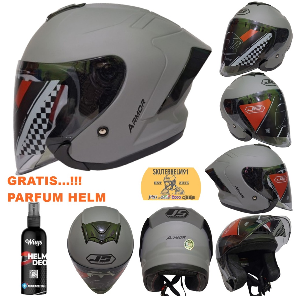 Helm Half Face SNI JS Armor Original 100% Best Seller Gorilla Grey  Doff Kekinian Untuk Pria Wanita 