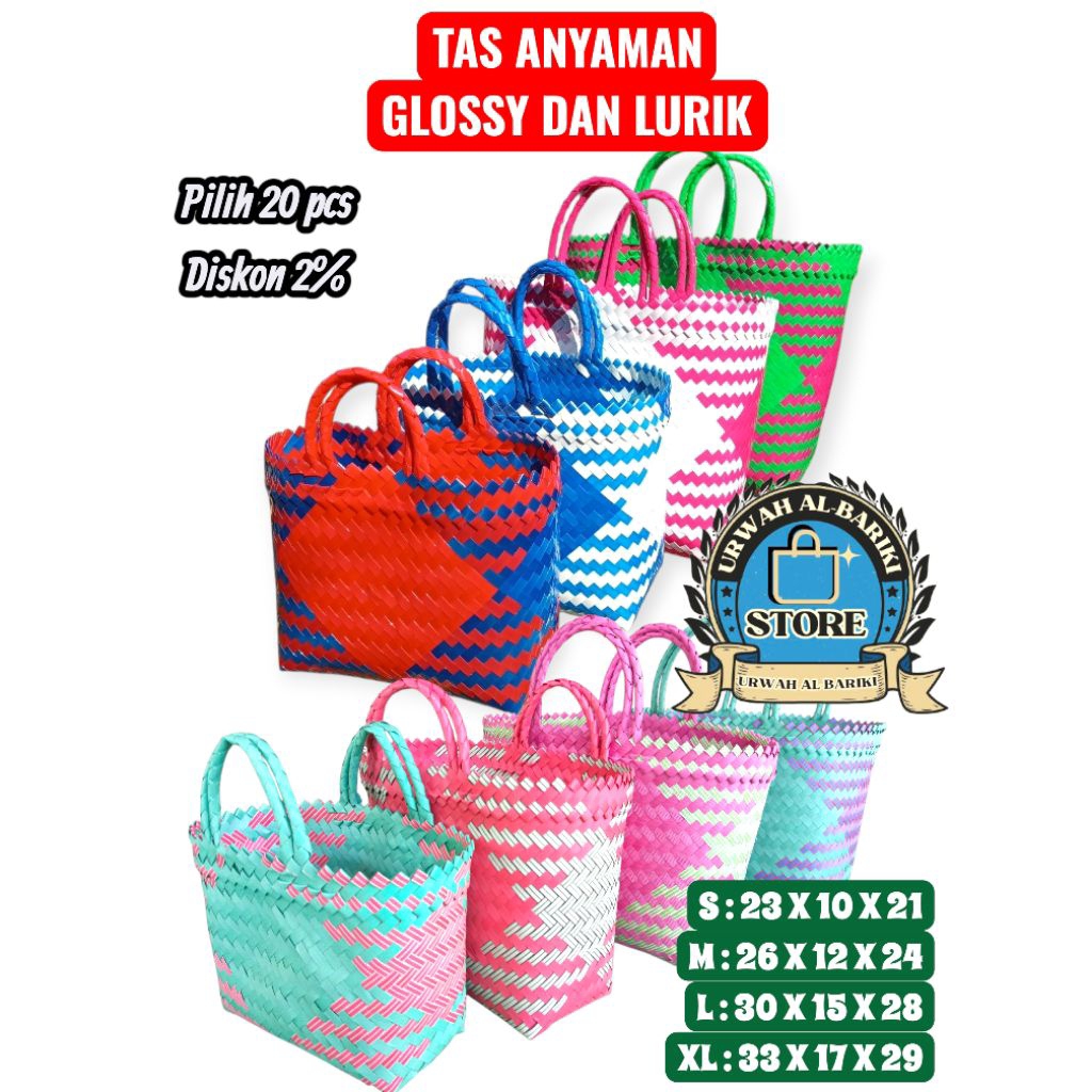 TAS ANYAMAN HAMPERS MURAH TAS ANYAMAN PLASTIK KHAS NGAWI LURIK DAN GLOSSY SIZE XS S M L & XL