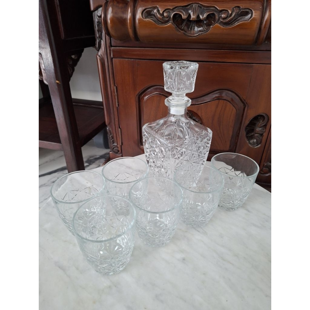 Botol set kaca kristal cutting Pajangan antik
