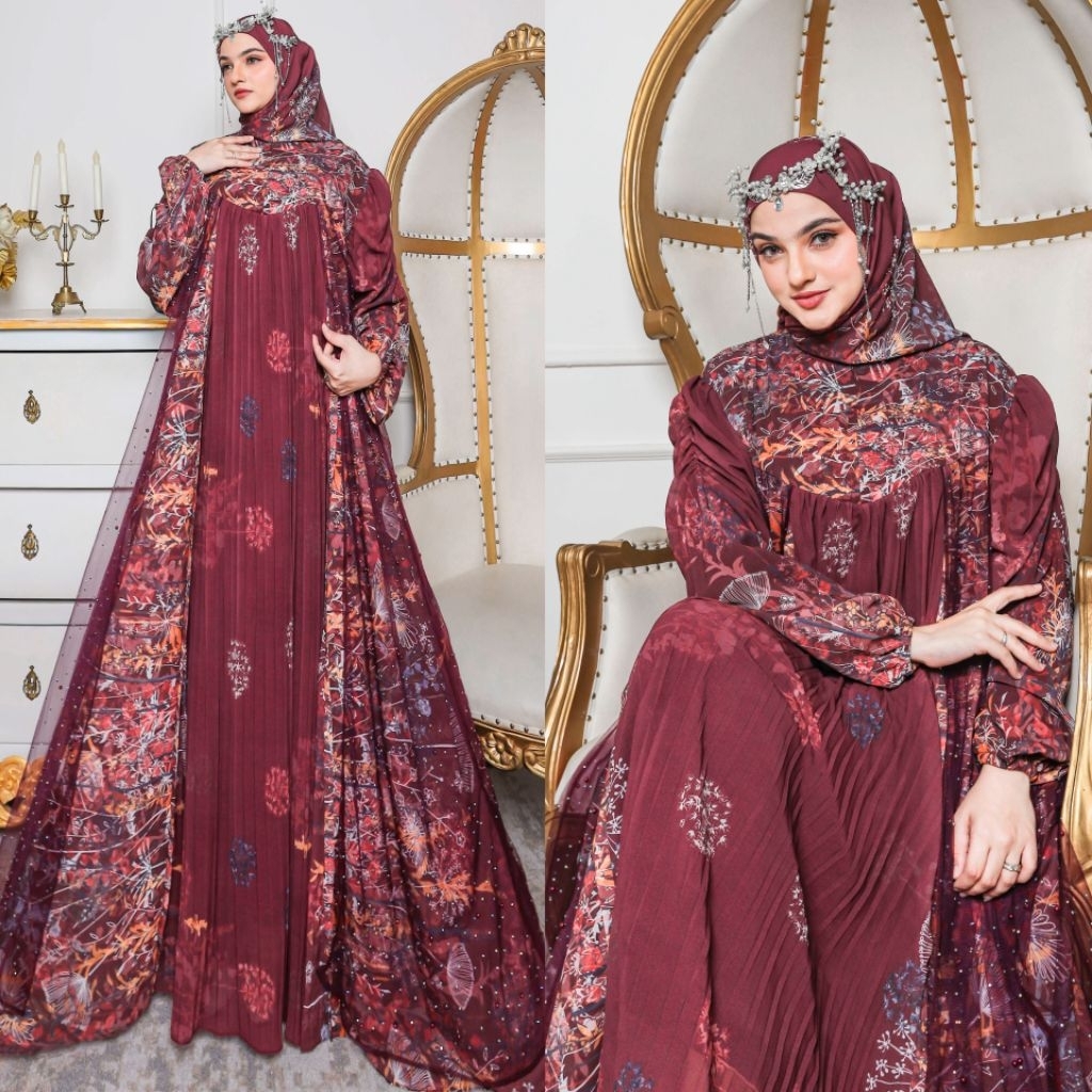 DAYANA SERIES BY HUMAIRA SYARI GAMIS CERUTY PREMIUM PLISKET  MIX TULLE BRUKAT PAYET MUTIARA SET JILB