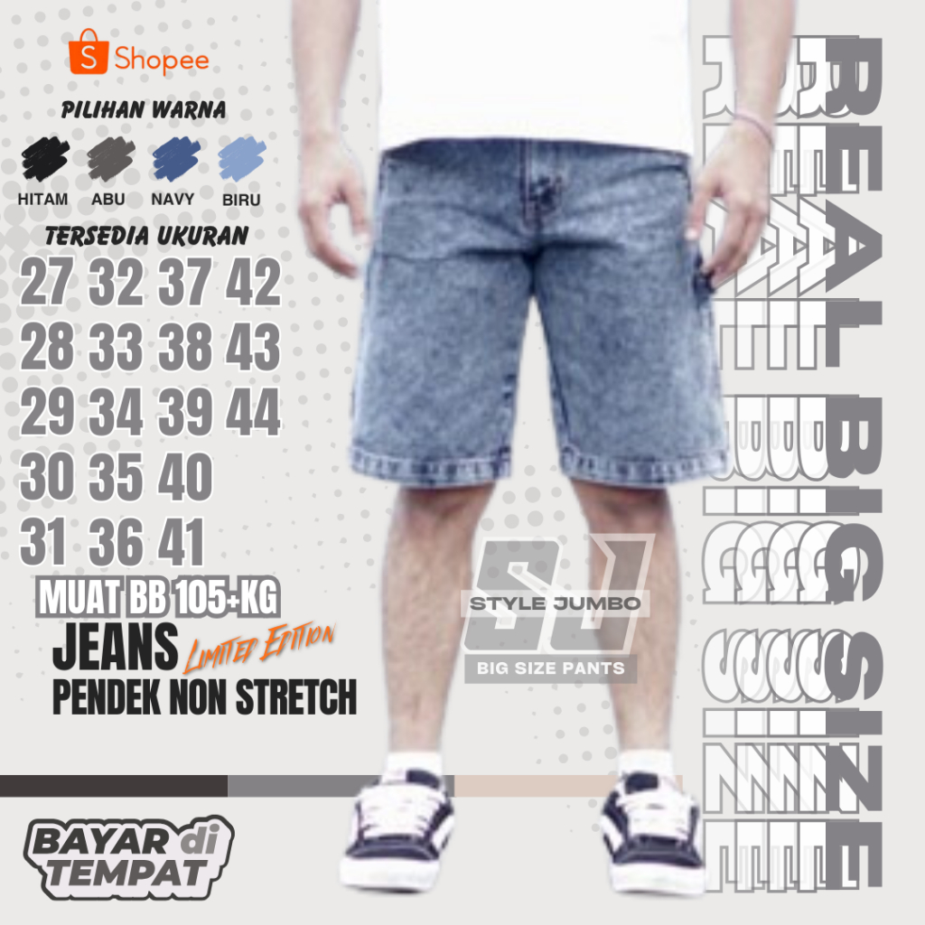 S.VALO Original - Celana Jeans Pendek Pria Standar Reguler Jumbo Big Size termurah/terlaris 40-60
