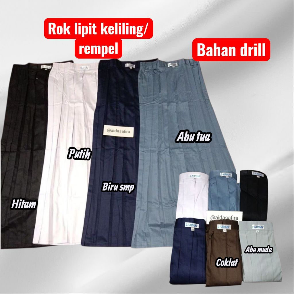 (BAHAN DRILL) ROK REMPEL KELILING/ROK SMP,l TSANAWIYAH/ROK PRAMUKA SMP SMA/ROK HITAM TSANAWIYAH ALIA