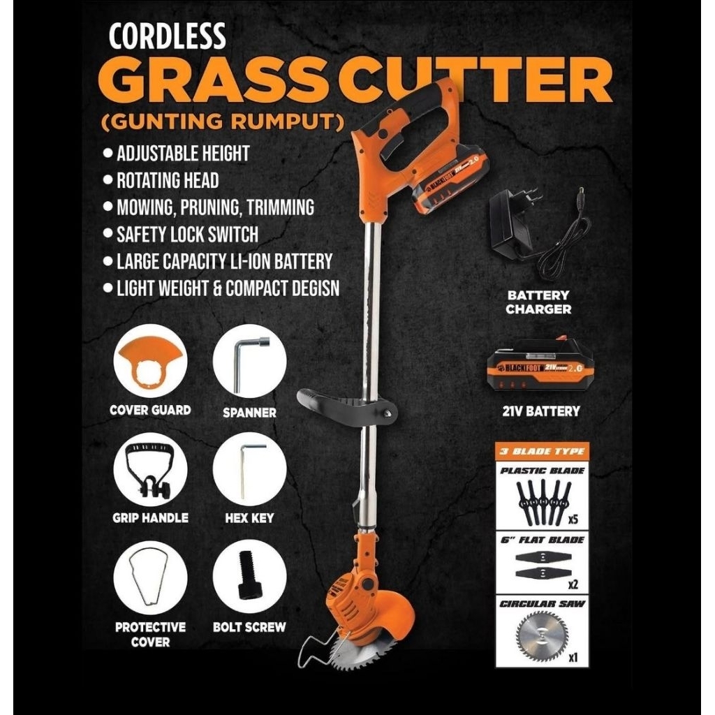BLACKFOOT CORDLESS GRASS CUTTER MESIN POTONG RUMPUT 21V