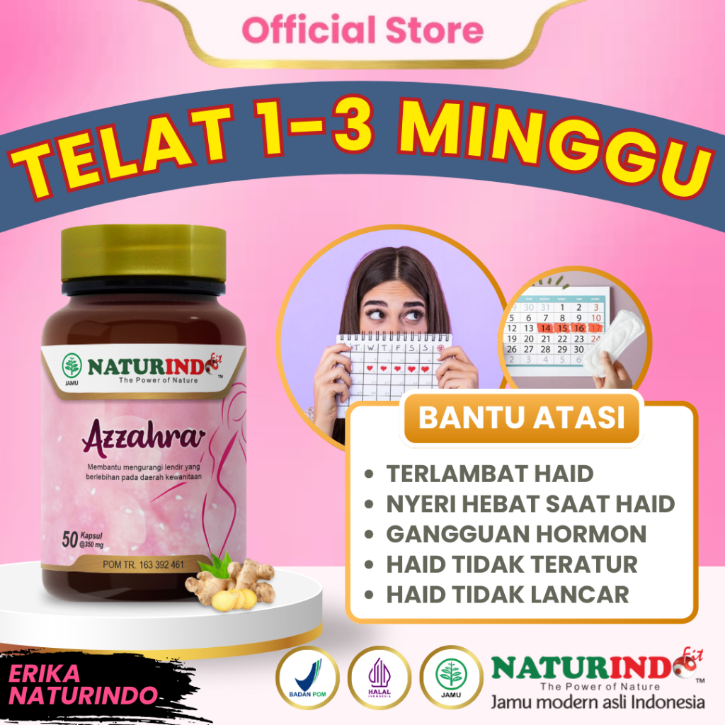 AZZAHRA Herbal Telat Haid 1 2 3 Minggu Pelancar Haid Telat Haid Telat Menstruasi NATURINDO