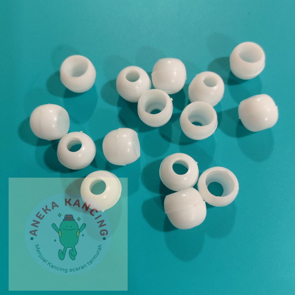 Lobi Lobi Tali Kur Bulat Putih 12mm / Stopper Tali Kur Bulat / Biji Tali Kur /Ujung Tali Kur Plastik