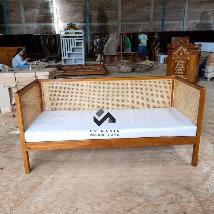 bangku bale kursi tamu bale kayu jati minimalis kombinasi rotan