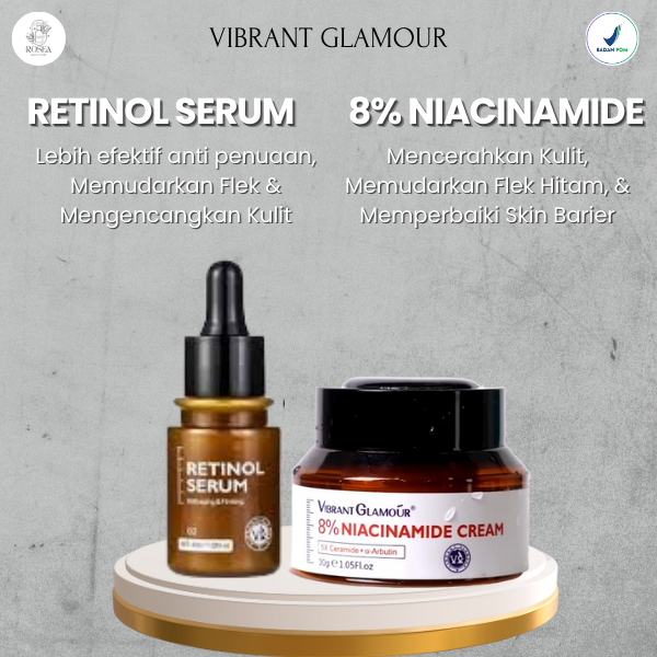 VIBRANT GLAMOUR Retinol Serum + 8% Niacinamide Cream Whitening Anti Aging Mencerahkan flek hitam Per