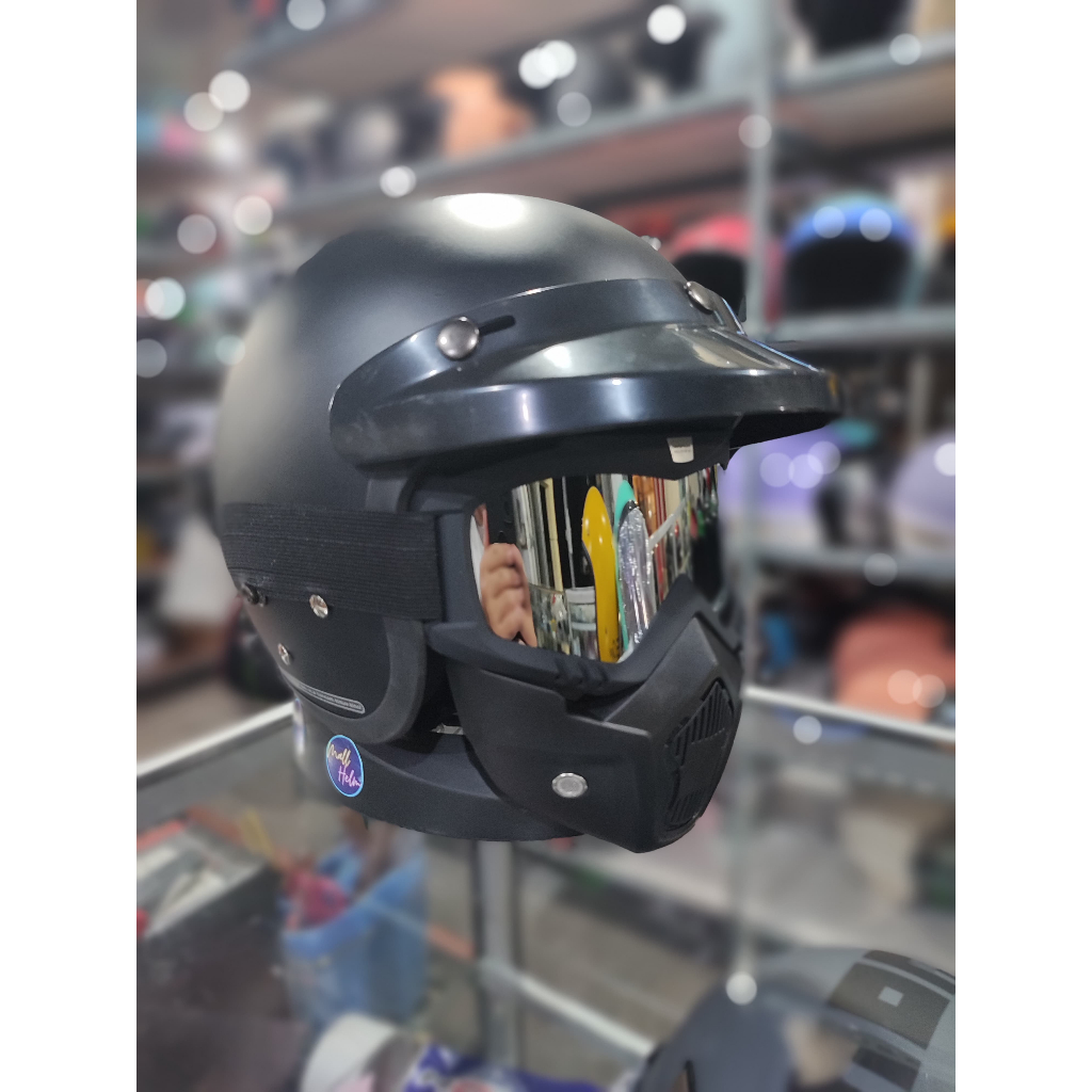 HELM BOGO RETRO + GOGGLE MASK BISA COD