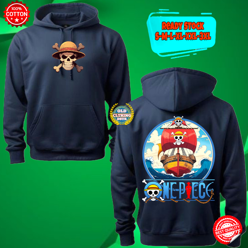 HOODIE JUMPER UNISEX ANIME ONE PIECE SERIES KAPAL THOUSAND SUNNY DESIGN SIMPLE 2D ANIMASI BAHAN PREM