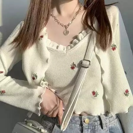 Atasan One Set Flower Knit Rajut Bunga-Bunga -01 Cardigan one set flower