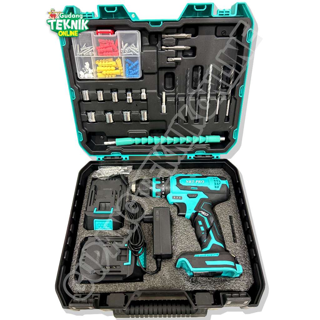 MESIN BOR TANGAN NRT PRO 340SET Cordless Drill NRT PRO DC 340 SET Bor Baterai Impact Drill 20V Bor