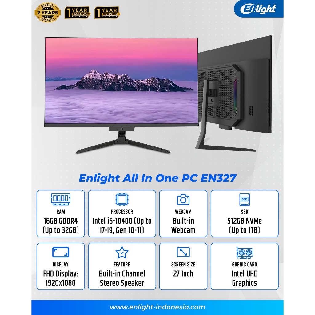 All in one PC Enlight AIO EN327 Intel I5 10400 27" RAM 16GB SSD 512GB WINDOWS 11 PRO