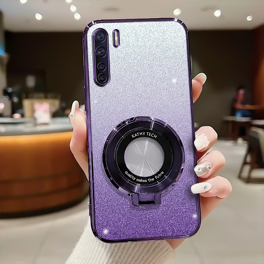 Soft Case Oppo Reno 3, A91 Casing Luxury Glitter Plating Ring Magnetic Holder