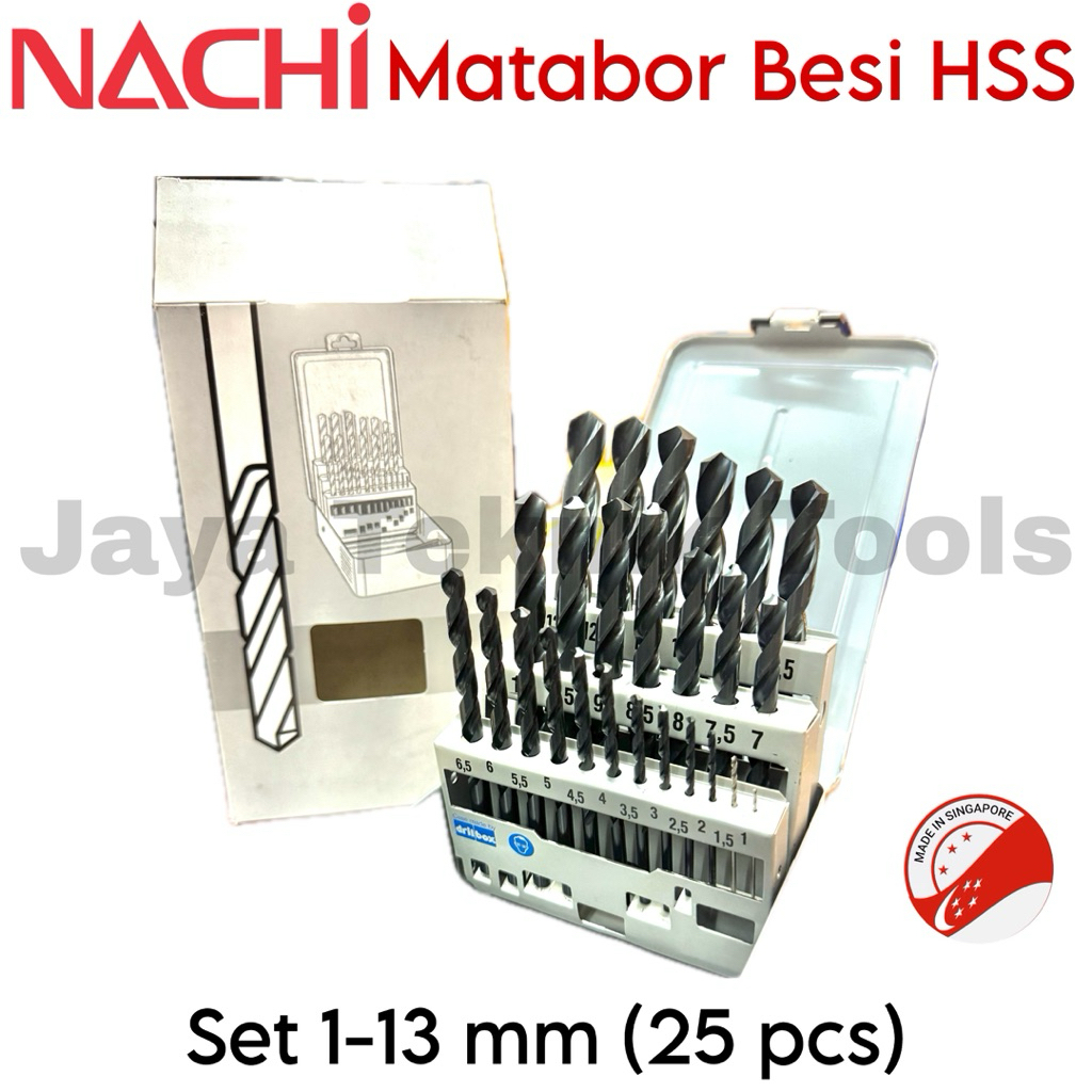 Matabor Besi HSS Nachi Set 1 - 13 mm 25 pcs Twist Drill Steel Singapore Original Bit Metrik Mata Bor
