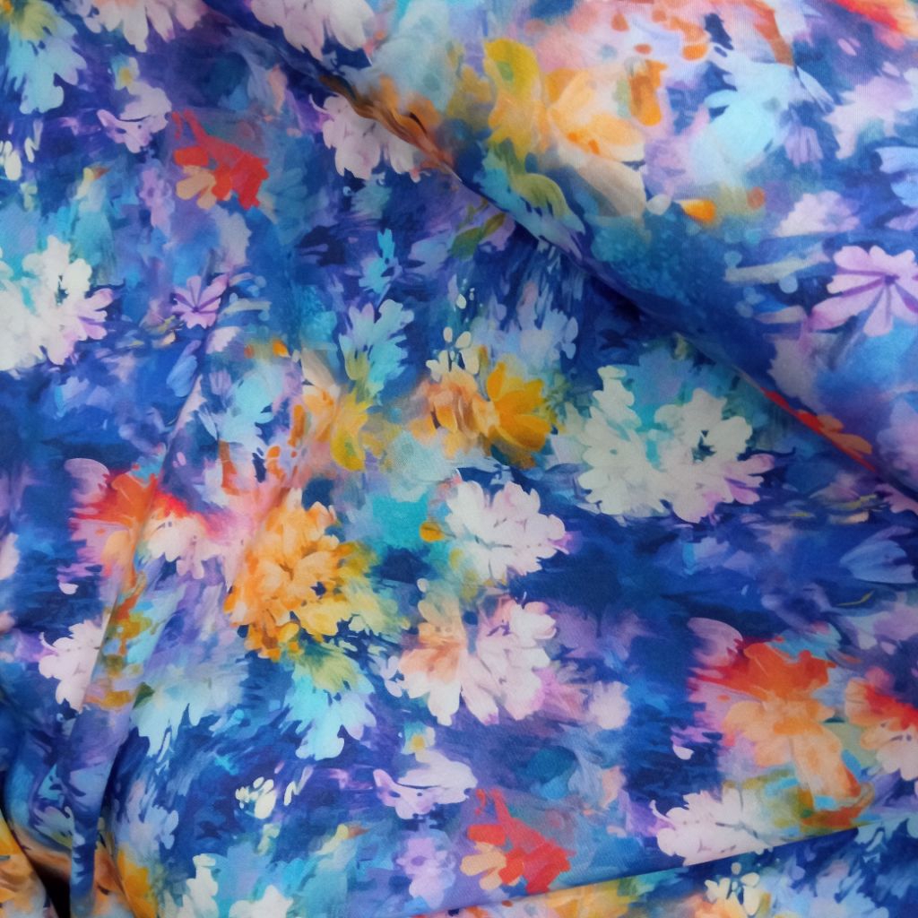 KAIN RAYON KATUN PREMIUM GARMENT MOTIF GRADASI BUNGA BLUE