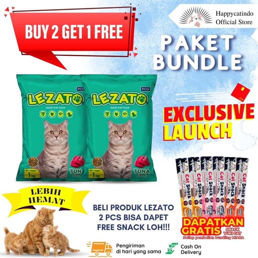 (PROMO EKSKLUSIF) Makanan Kucing Murah LEZATO 2 PCS FREE SNACK Kemasan Freshpack