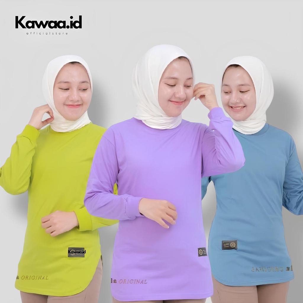 Baju Kaos Atasan Wanita Jumbo Oval Lengan Panjang Hijab Bahan Katun Combed Premium