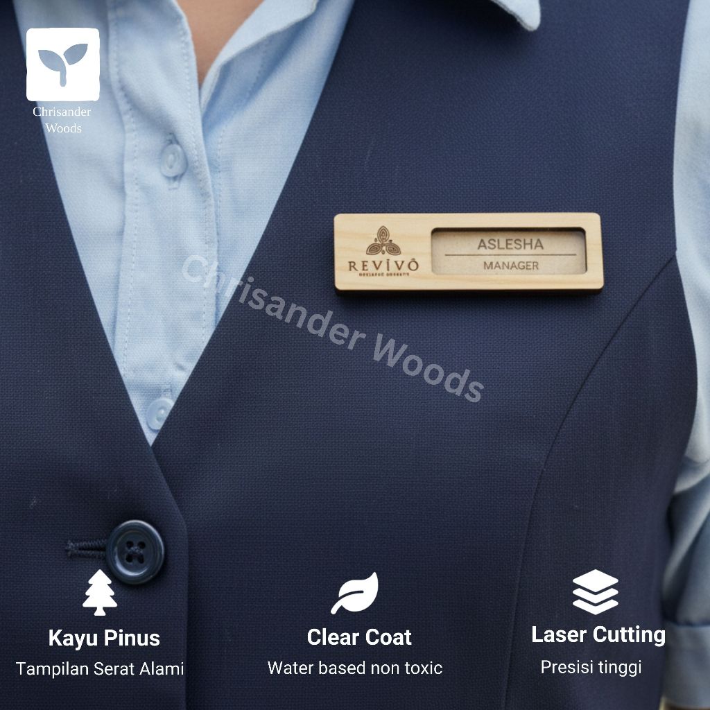 Reusable Name Tag Magnet Custom Kayu | Tag Nama Magnet Custom | Papan Nama Dada Magnet